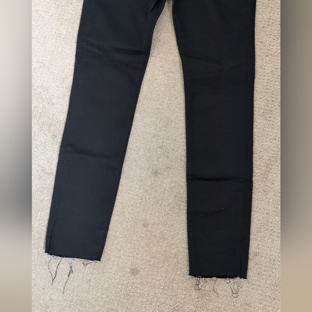 Express Mid Rise Skinny Black Frayed Fringe Hem Long Denim/ Jeans - Picture 3 of 14